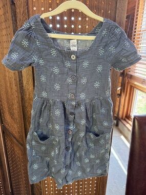 Carter's Navy Blue Button-Front Floral Pocket Dress